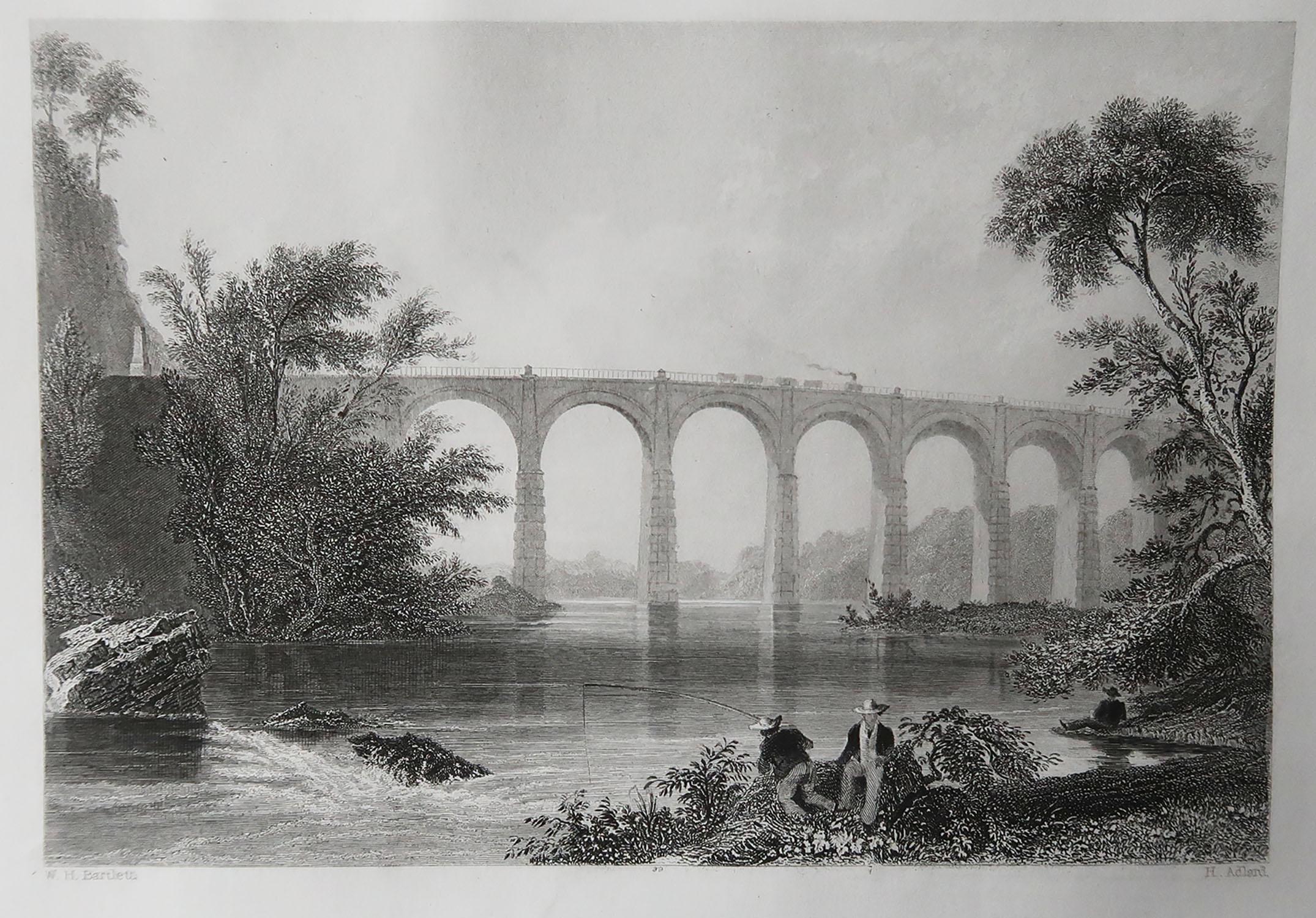 Great print of the Baltimore-Washington Railroad

Steel engraving after the original drawing by W.H Bartlett

Published, circa 1850

Unframed.

Minor crease to top right corner.
 