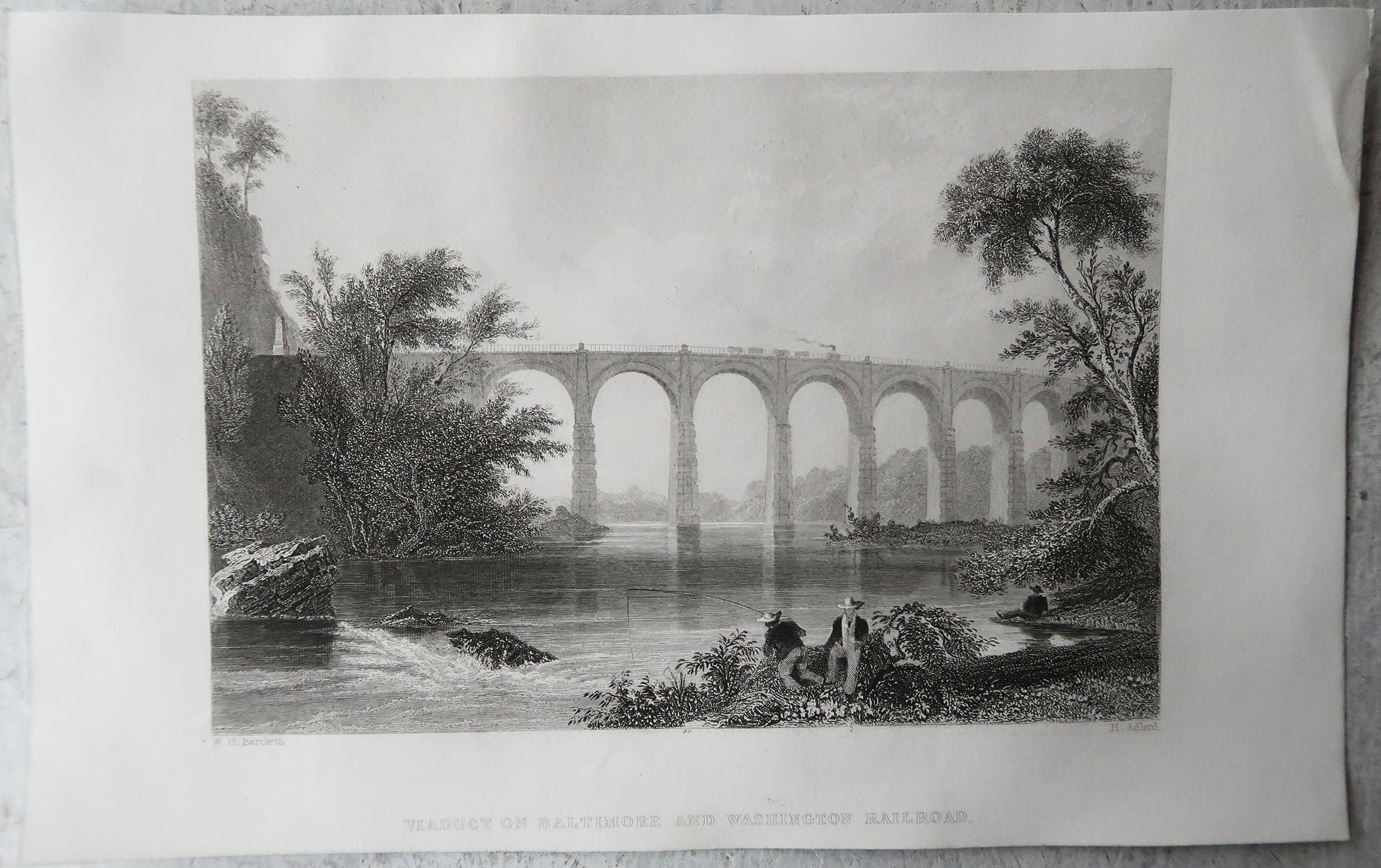 Anglais Impression ancienne originale du chemin de fer Baltimore-Washington, datant d'environ 1850 en vente