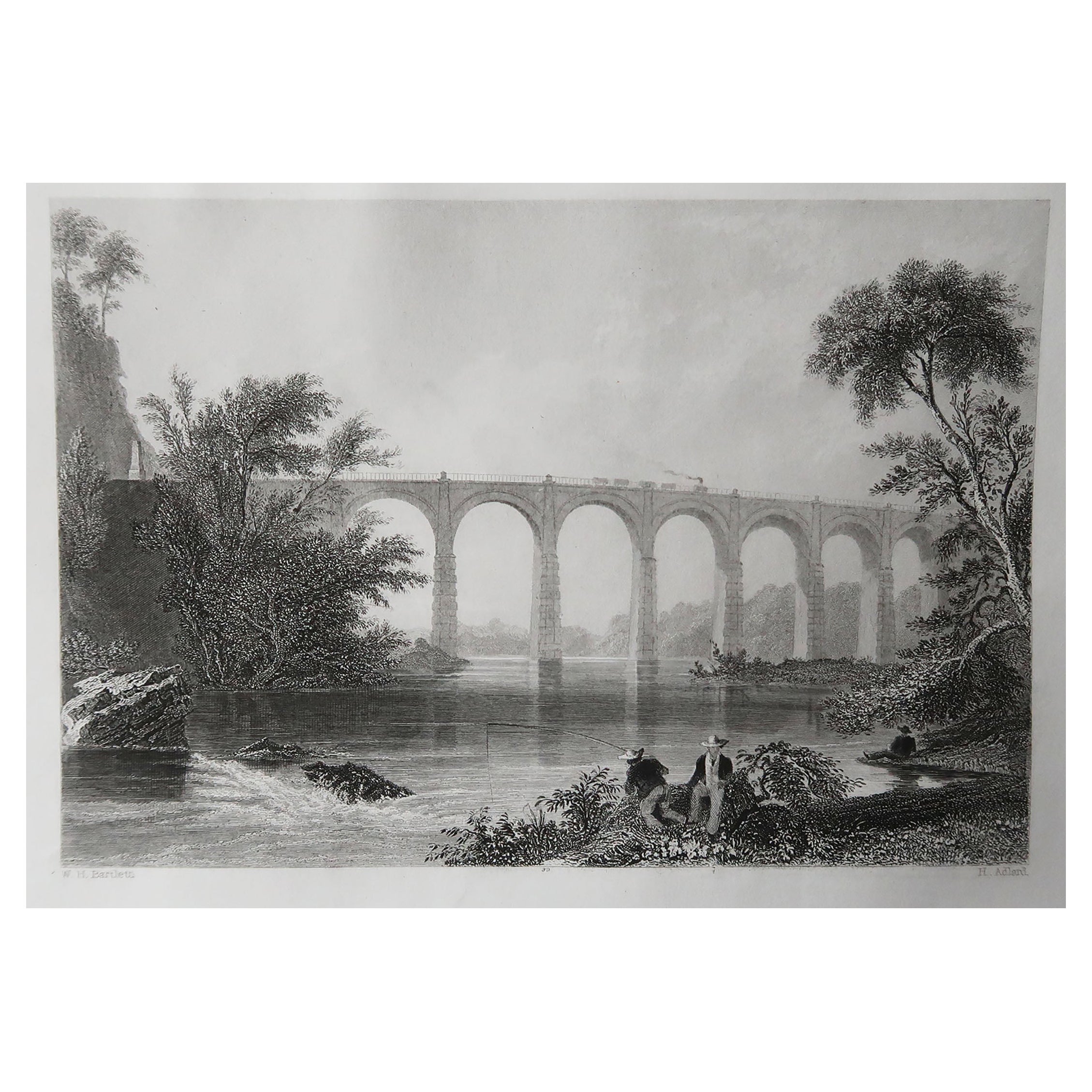 Impression ancienne originale du chemin de fer Baltimore-Washington, datant d'environ 1850