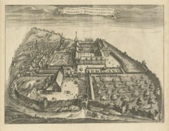 Original Antique Print of the Benedictine Abbey of Gembloux, Belgium, ca.1660