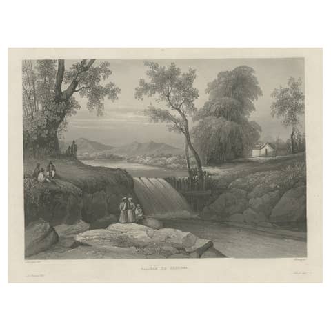 Original Antique Print of the Bezouki or Basuki River 'Java' in Indonesia, 1835