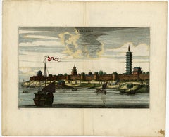 Original Antique Print of the Chinese City of Kinnungam with its Ramparts, 1665