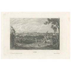 Original Antique Print of the City of Madrid, Spain