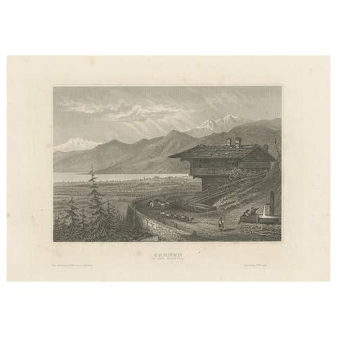 Original Antique Print of the City of Sarnen, Switzerland