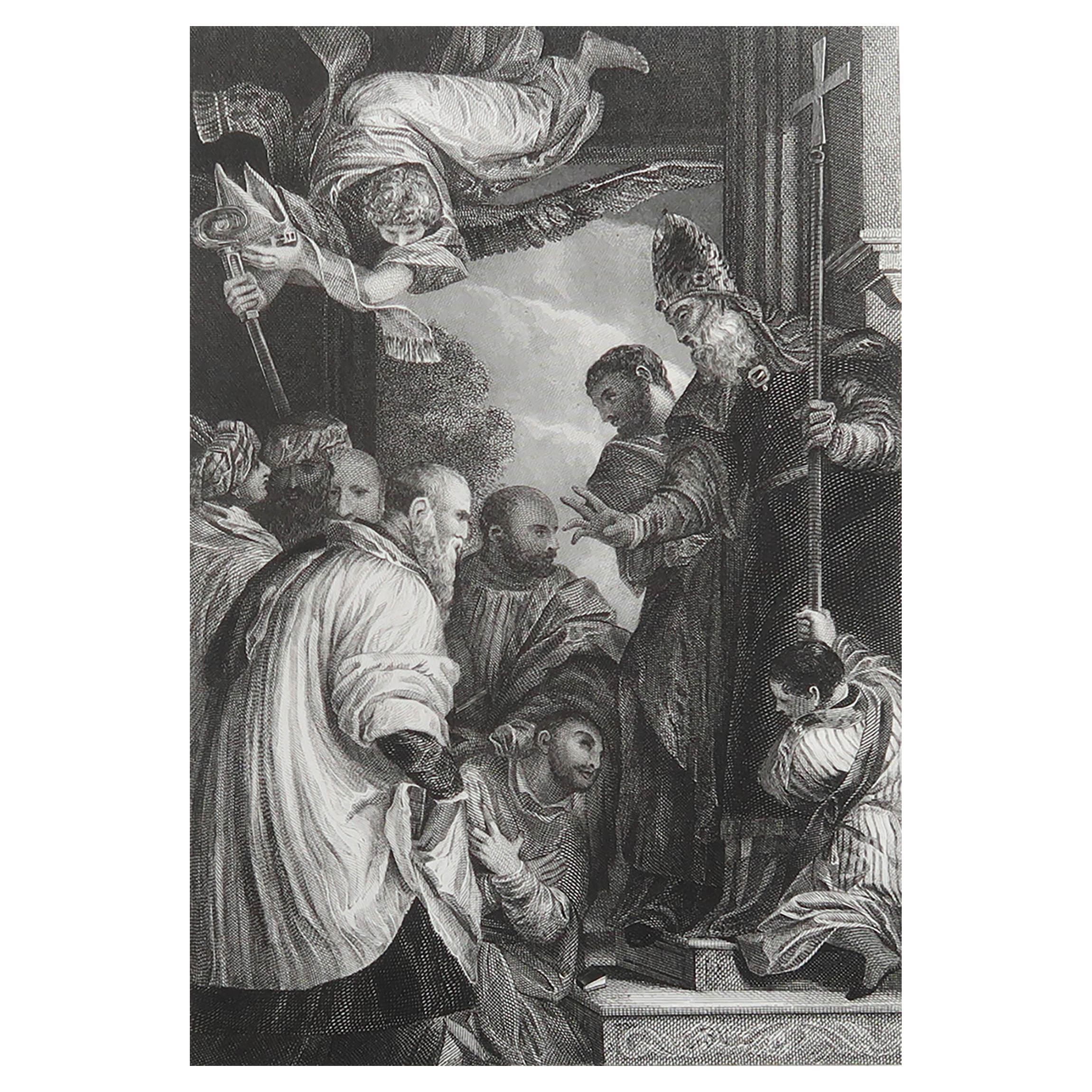 Stampa antica originale di La consacrazione di San Nicola di Veronese. C.1850 in vendita