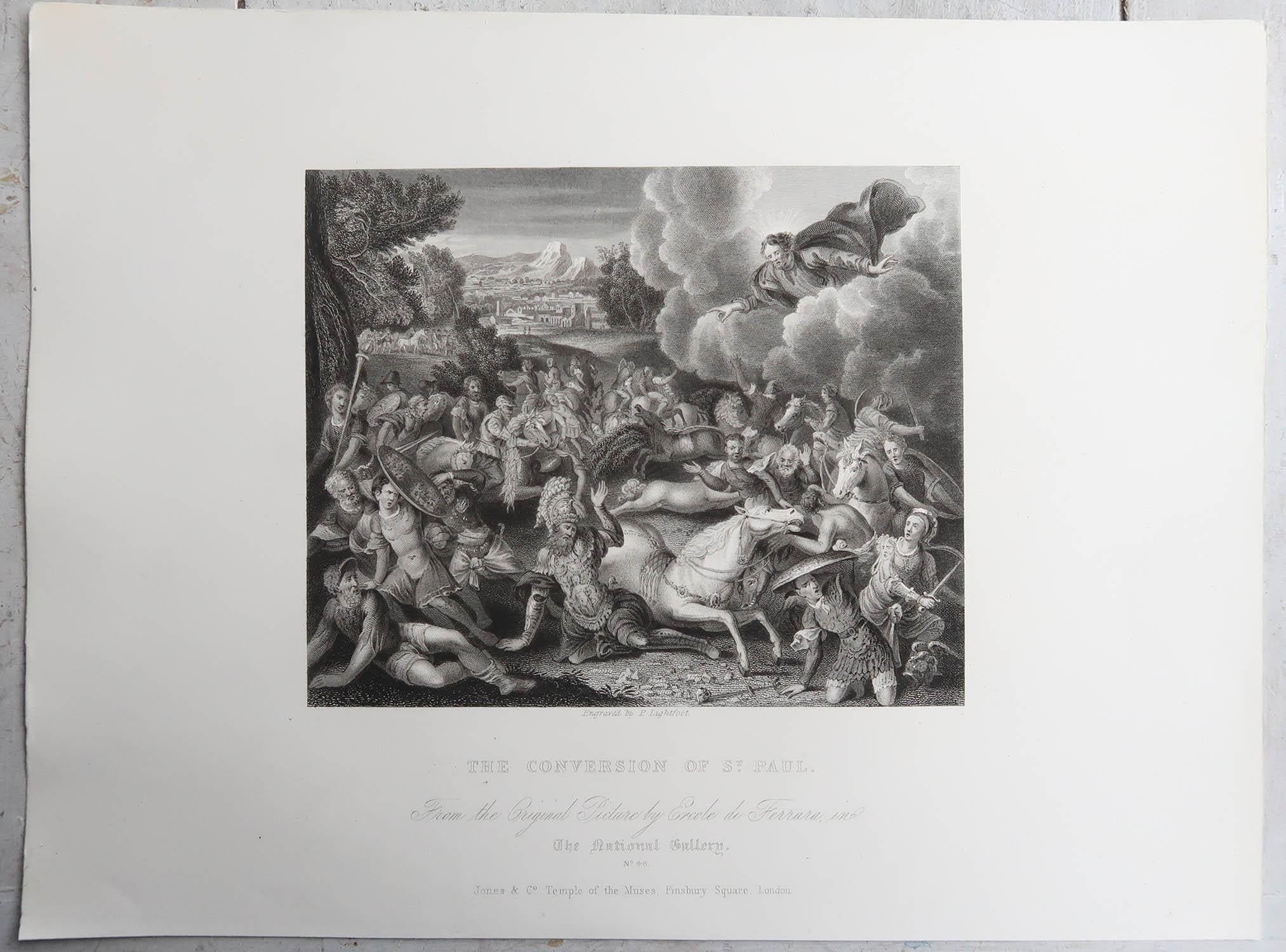 Anglais Impression ancienne originale de la Conversion de Saint-Paul d'après Di Ferrara C.1850 en vente