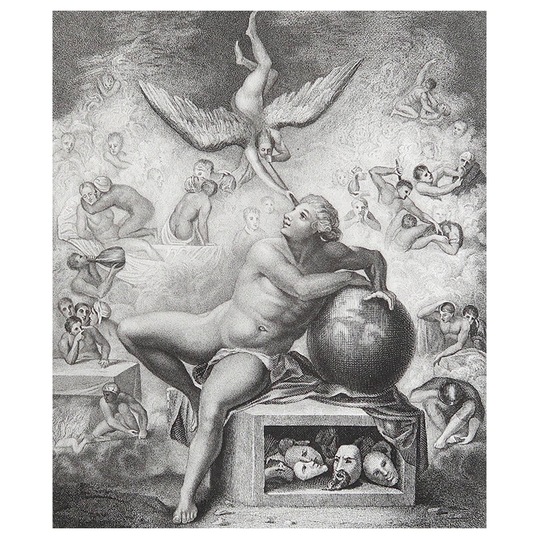 Original Antique Print of The Dream of Human Life After Michelangelo. C.1850