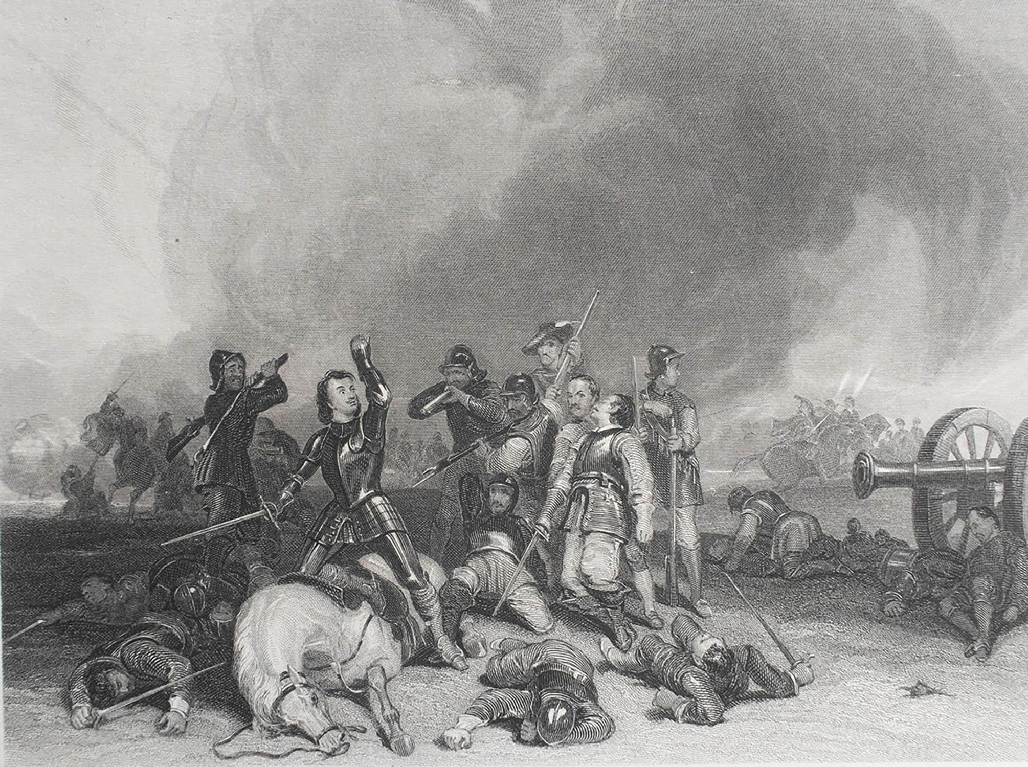 Great image of The Battle of Hopton Heath

Fine steel engraving after G.Cattermole

Published by Mackenzie C.1870

Unframed.

The size given is the paper size