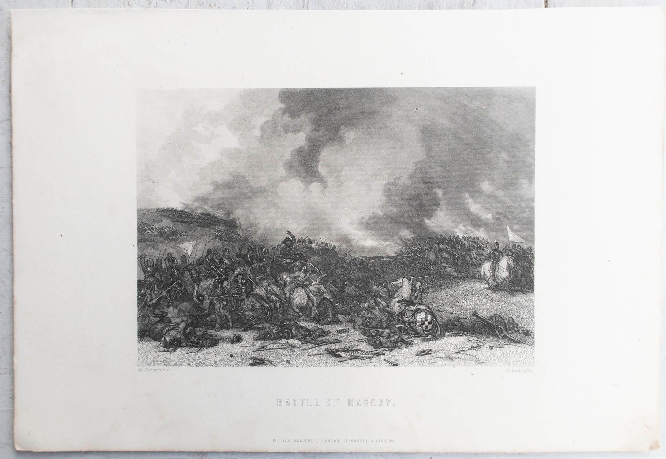 Original Antique Print of The English Civil War- Naseby. C.1870 In Good Condition For Sale In St Annes, Lancashire