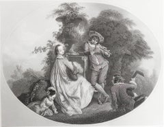 Original Antique Print of The Garden After Antoine Watteau. C.1850