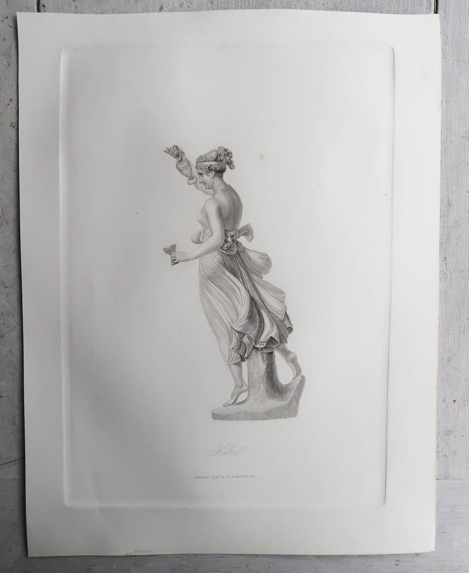 Neoclassical Original Antique Print of The Greek Goddess, Hebe. Dated 1833 For Sale
