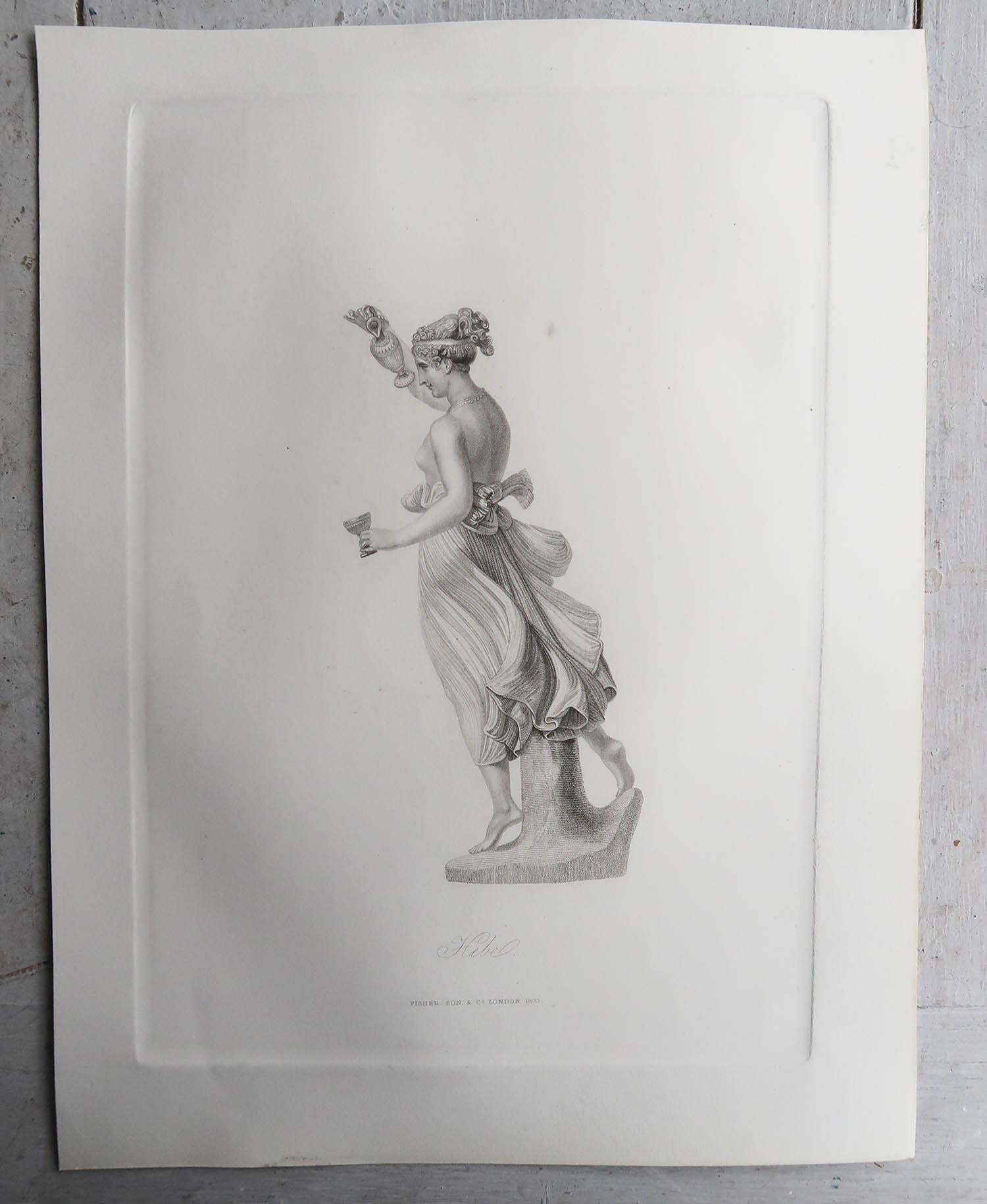Anglais Impression ancienne originale de la déesse grecque Hebe. Daté de 1833 en vente