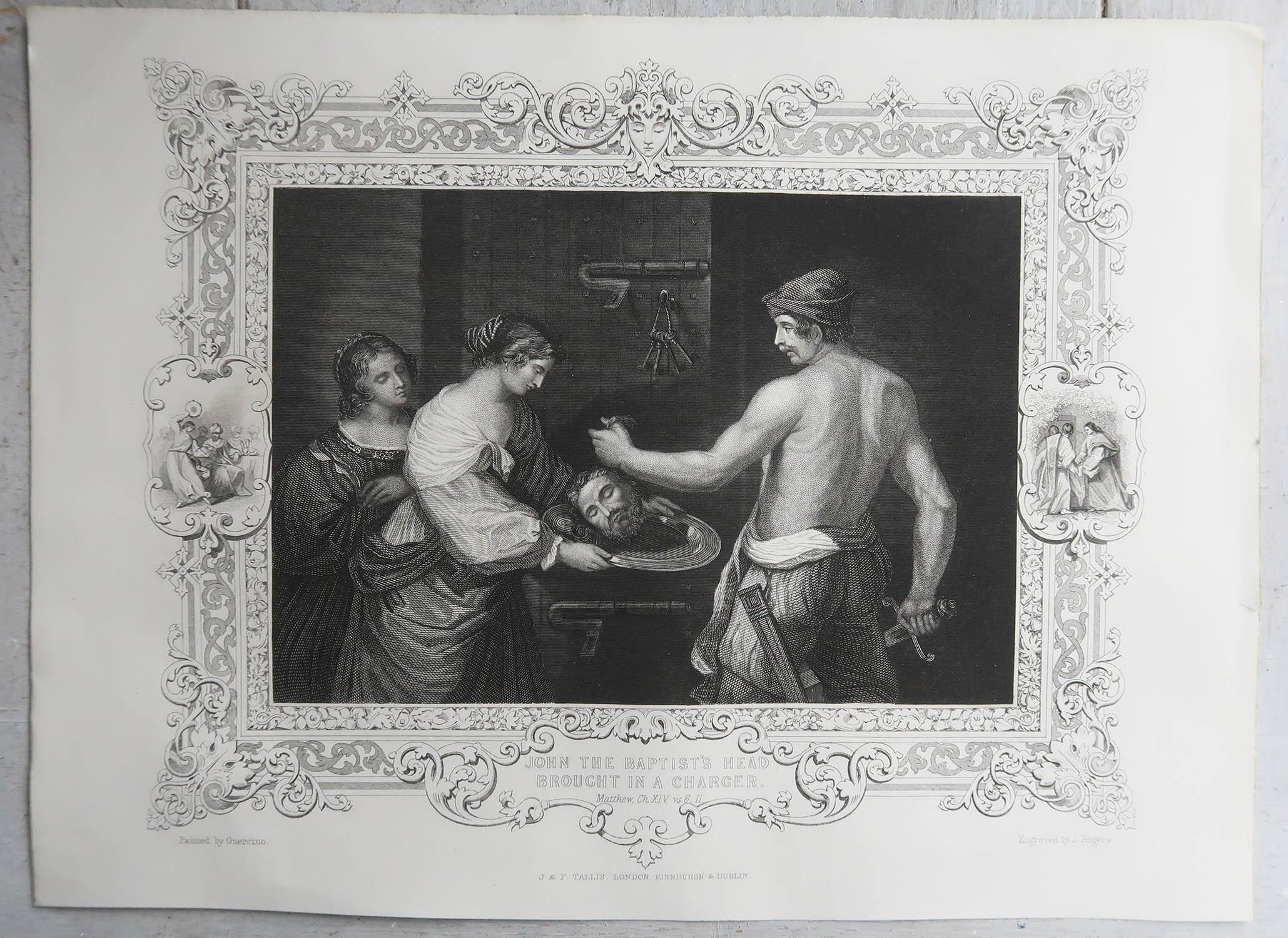 Anglais Original Antique Print of The Head of John The Baptist After Guercino. C.1850 en vente