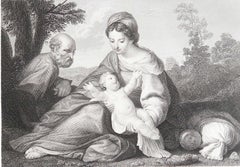 Original Antique Print of The Holy Family After Guido Reni. 1841
