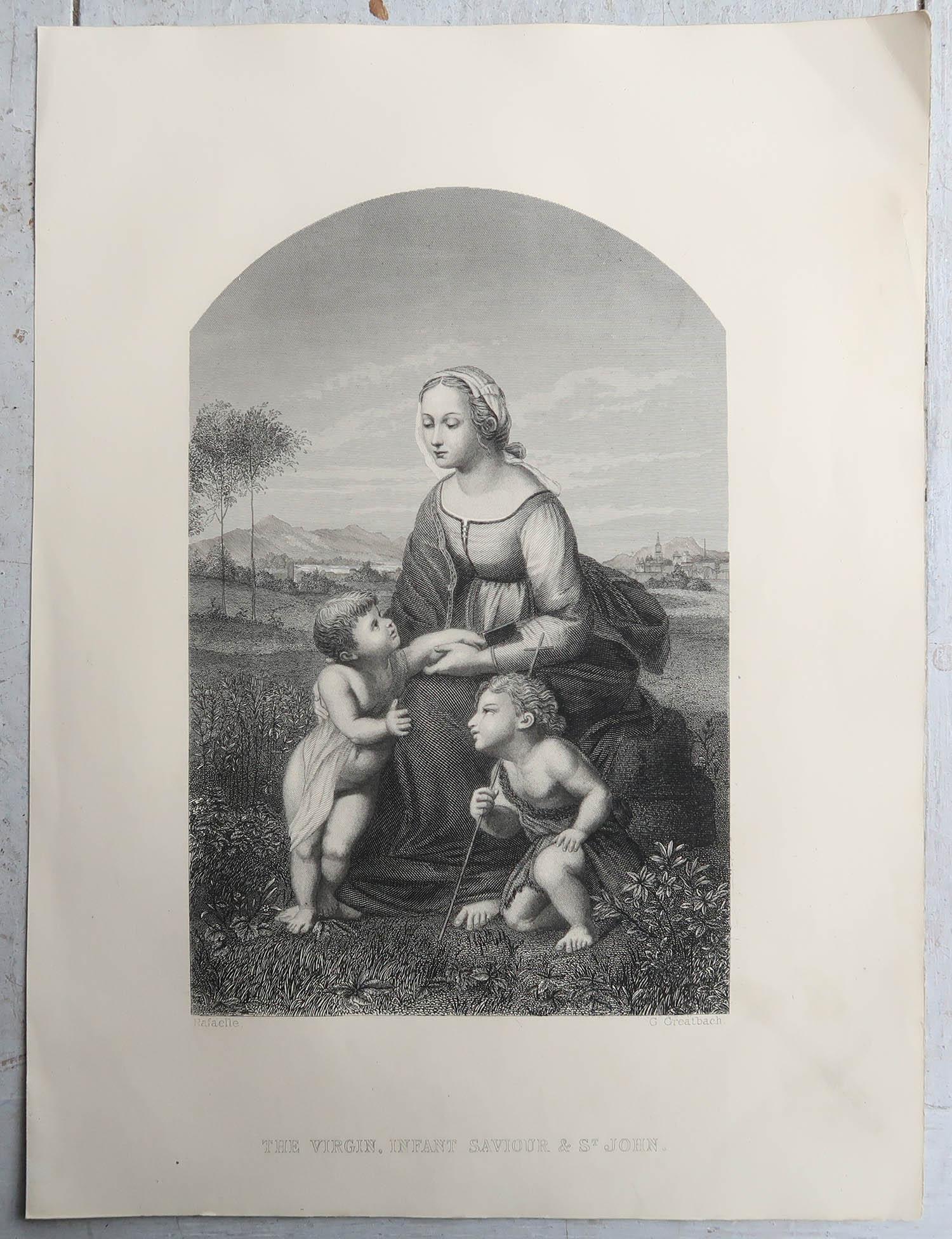English Original Antique Print of The Holy Family After Raphael. C.1850 For Sale