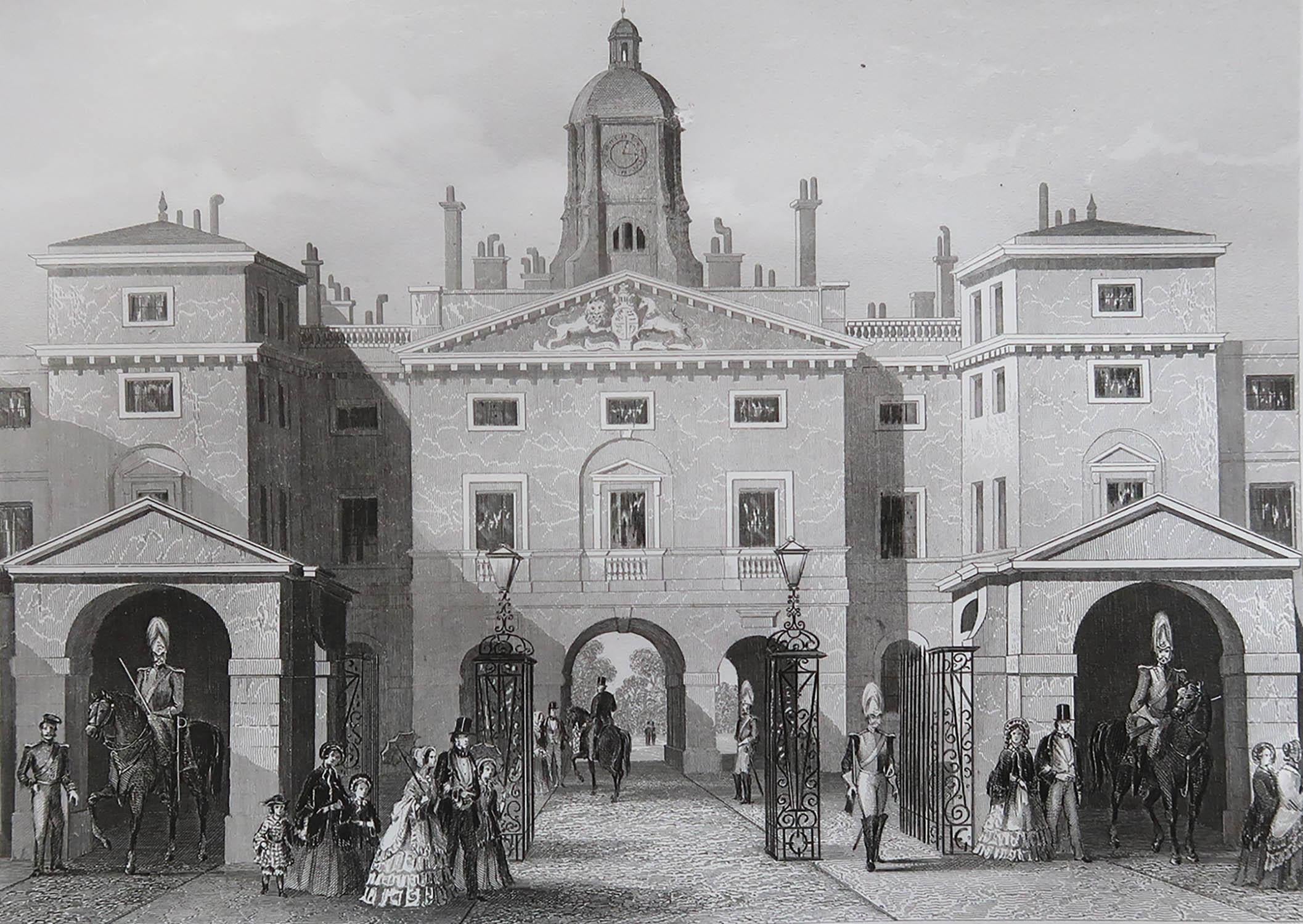 Wonderful print of the Horse Guards

Steel engraving

Published C.1860

Unframed.


  



  
 



