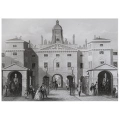 Original Antique Print of The Horse Guards, London, England. C.1860