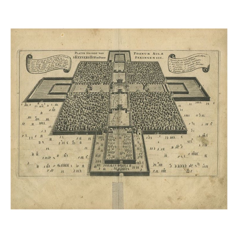 Original antiker Originaldruck des kaiserlichen Palastes in Peking, China, 1668