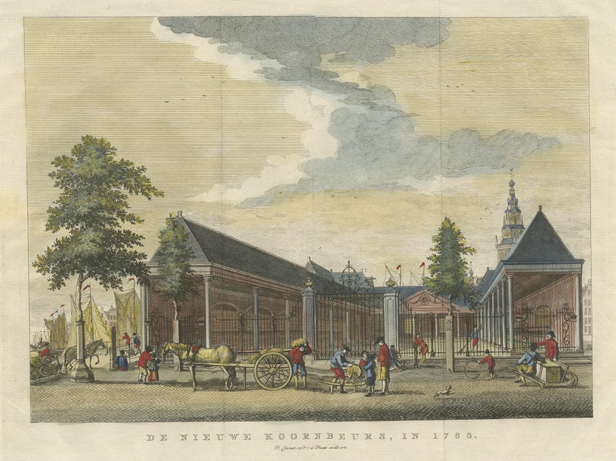 Original Antique Print of the 'Korenbeurs' in Amsterdam, the Netherlands, 1787 In Good Condition For Sale In Langweer, NL