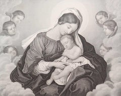 Original Antique Print of The Madonna And Child After Il Sassoferrato. C.1850