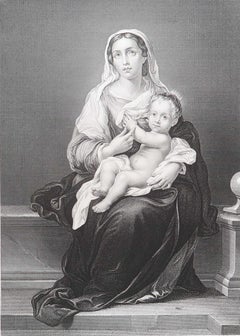 Original Antique Print of The Madonna And Child After Murillo. C.1850