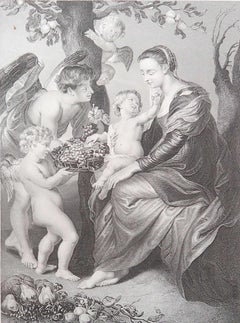 Original Antique Print of The Madonna And Child After Rubens. C.1850