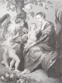 Original Antique Print of The Madonna And Child After Rubens. C.1850