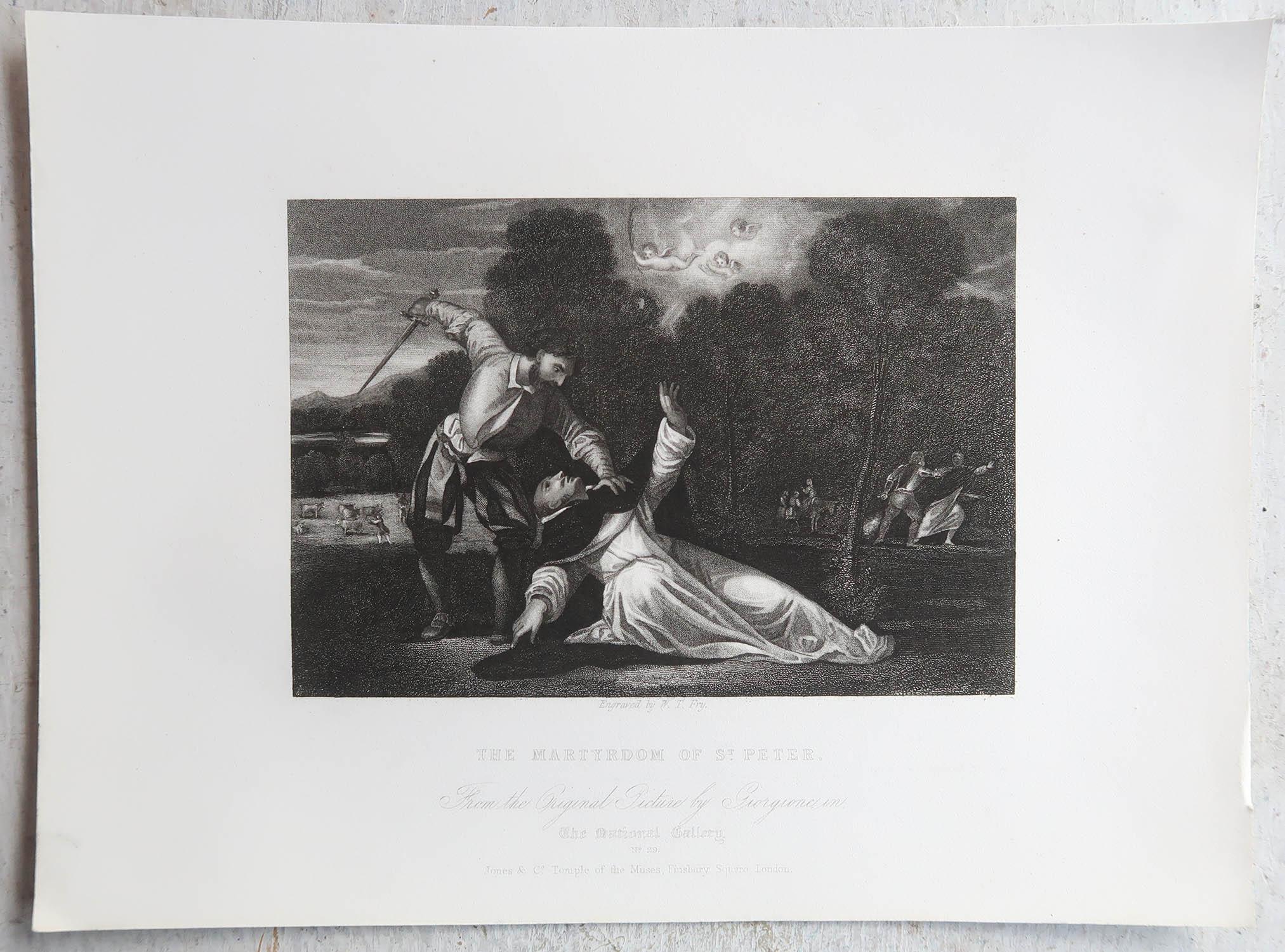 Renaissance Impression ancienne originale du martyre de Saint-Pétersbourg d'après Giorgione C.1850 en vente