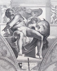 Original Antique Print of The Prophet Jonah / Sistine Chapel After Michelangelo.