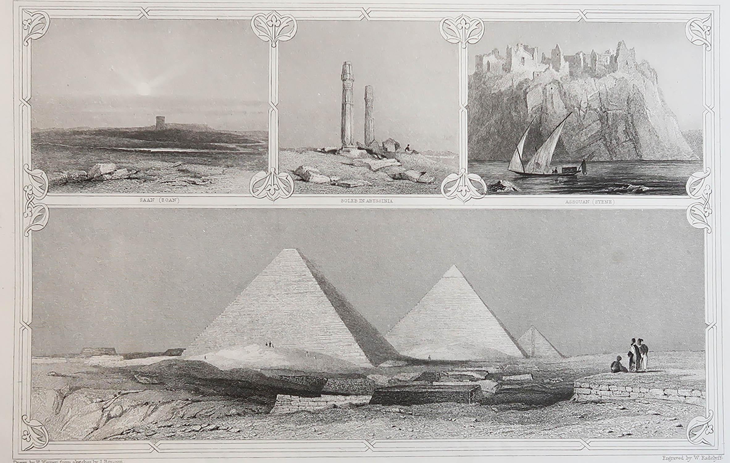 Wonderful image of the Pyramids of Giza

Fine steel engraving 

Published C.1850

Unframed.

 