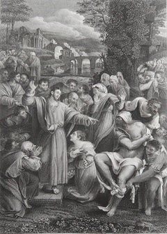Original Antique Print of The Raising of Lazarus After Del Piombo. C.1850