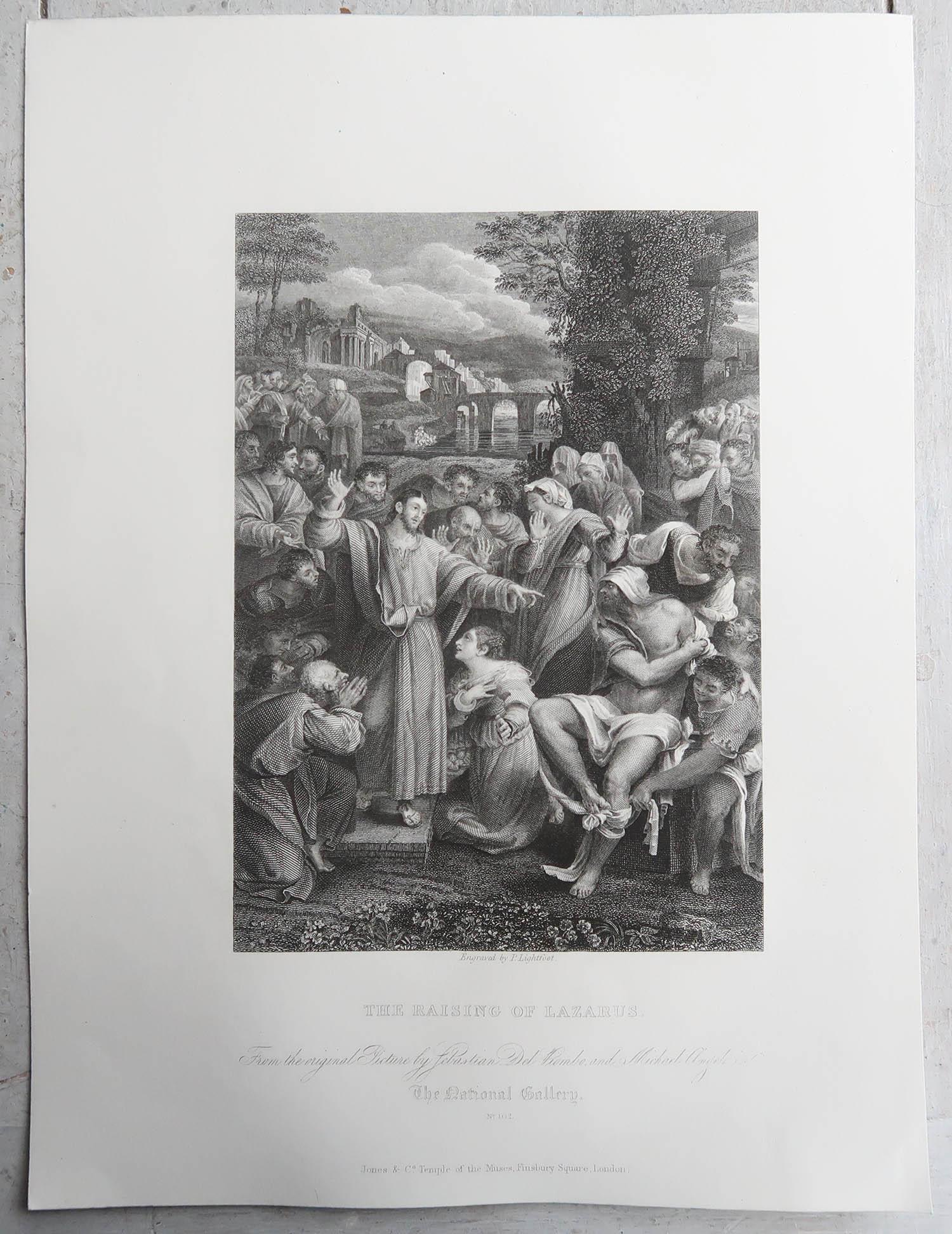 Anglais Impression ancienne d'origine du raisin de Lazarus d'après Del Piombo. C.1850 en vente