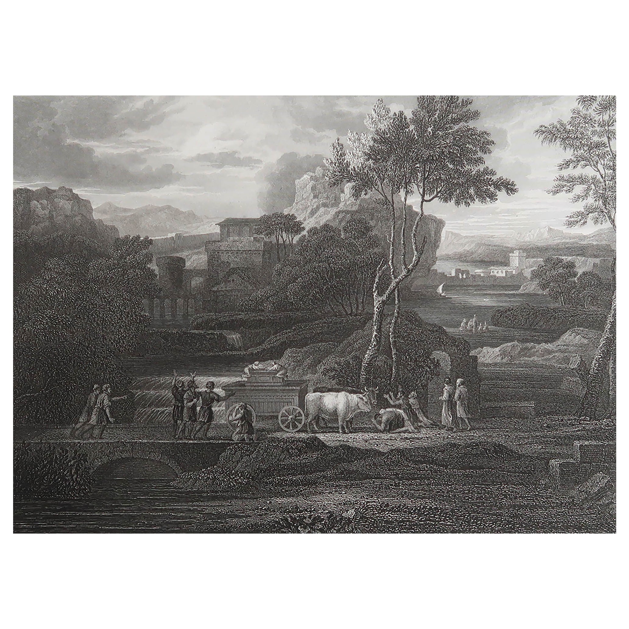 Original Antiker Druck der Rückkehr des Arks nach Sebastien Bourdon. C.1850