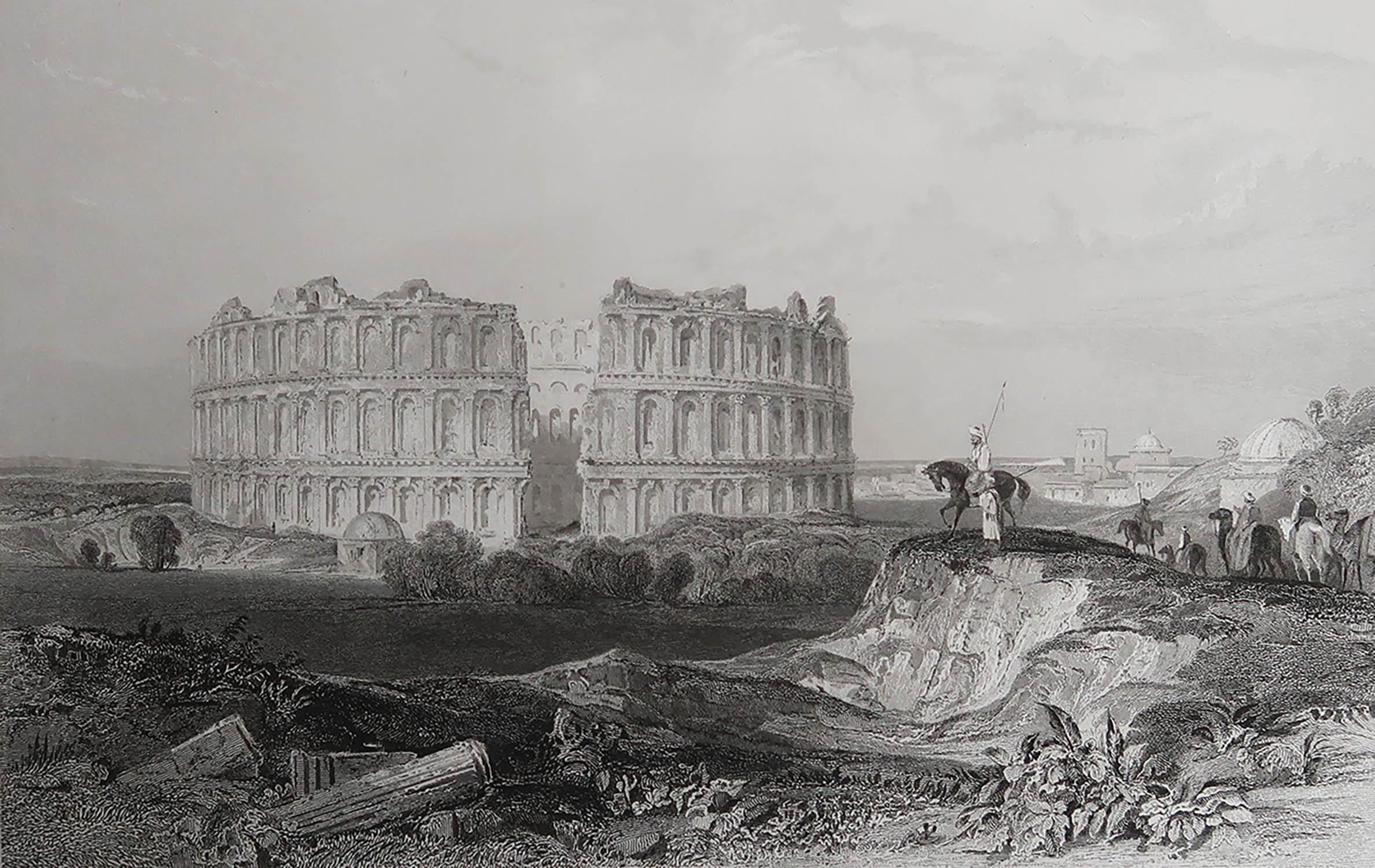 Wunderschönes Bild des Amphitheaters von El Jem

Feiner Stahlstich nach Sir Grenville Temple

Veröffentlicht von Fisher CIRCA 1840

Ungerahmt.

.