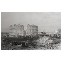Impression ancienne originale de l'Amphithéatre romaine d'El Jem, Tunisie. C.1840