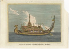 Original Antique Print of The Royal Golden Barge, Myanmar (Burma), C.1795