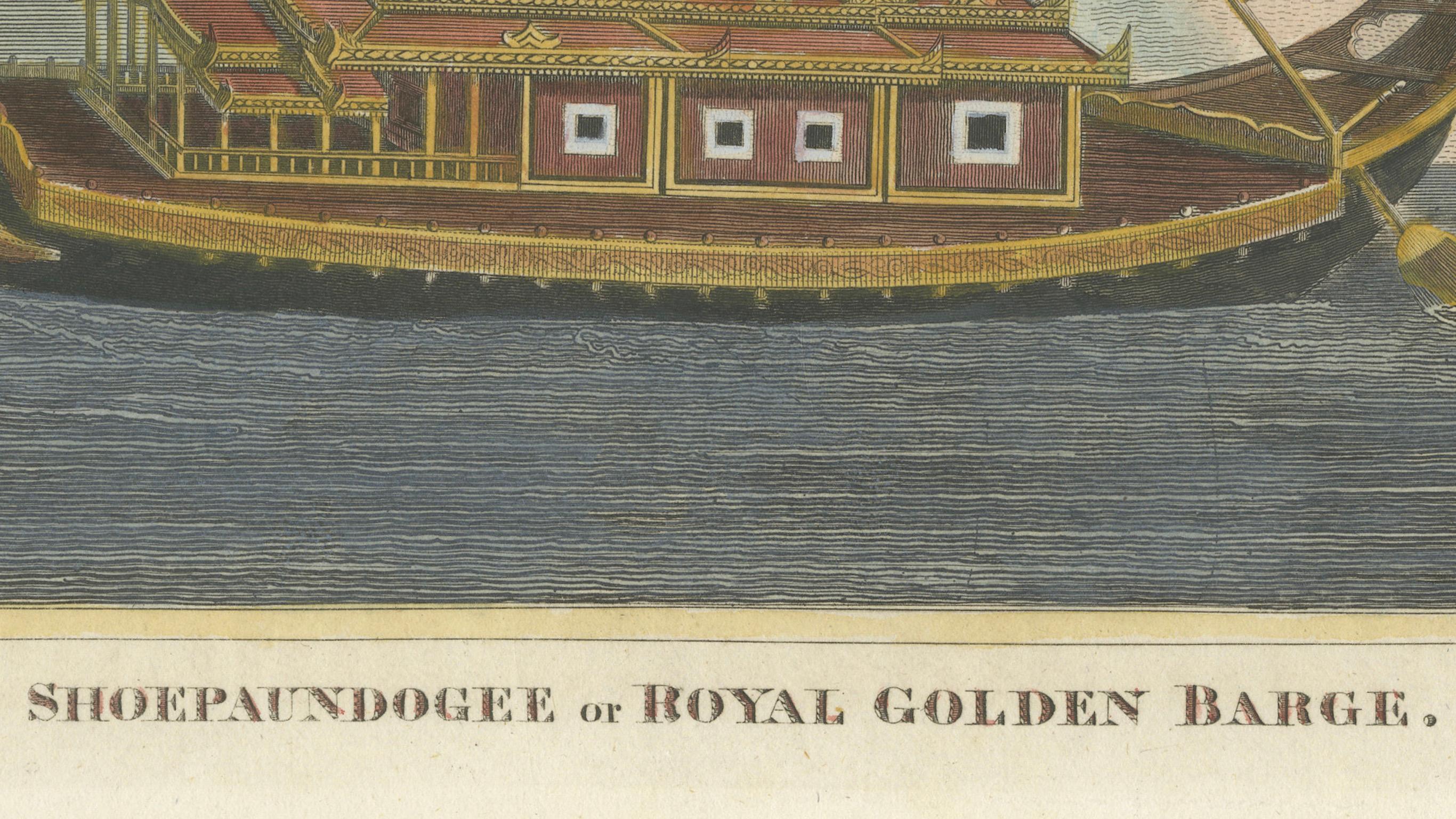 Original Antique Print of The Royal Golden Barge, Myanmar (Burma), C.1795 In Good Condition For Sale In Langweer, NL