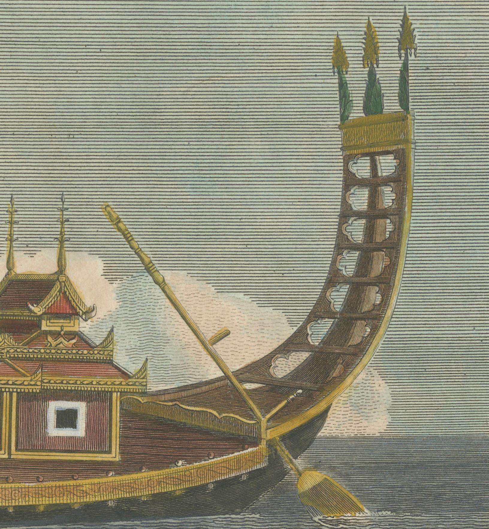 Late 18th Century Original Antique Print of The Royal Golden Barge, Myanmar (Burma), C.1795 For Sale
