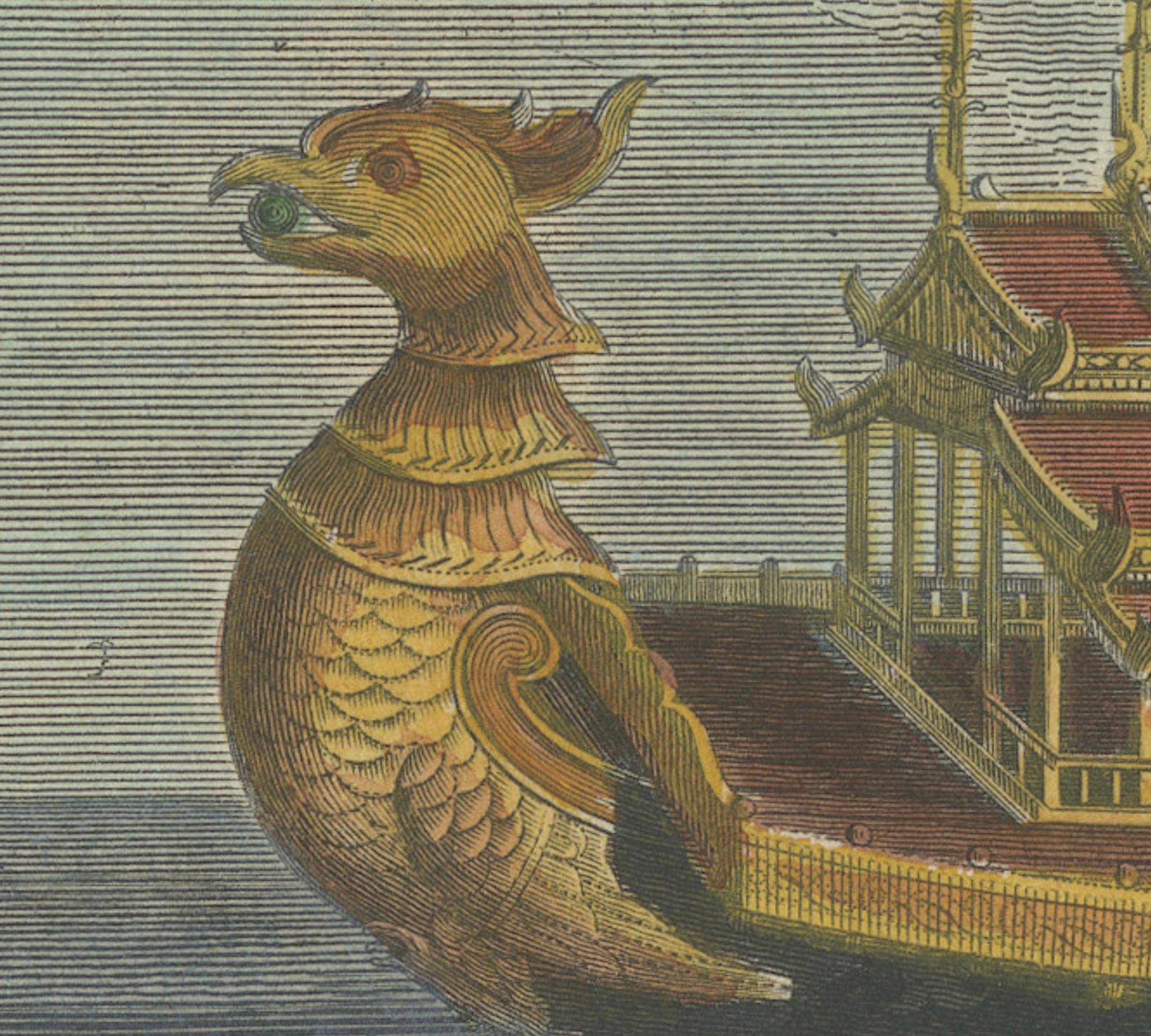 Paper Original Antique Print of The Royal Golden Barge, Myanmar (Burma), C.1795 For Sale