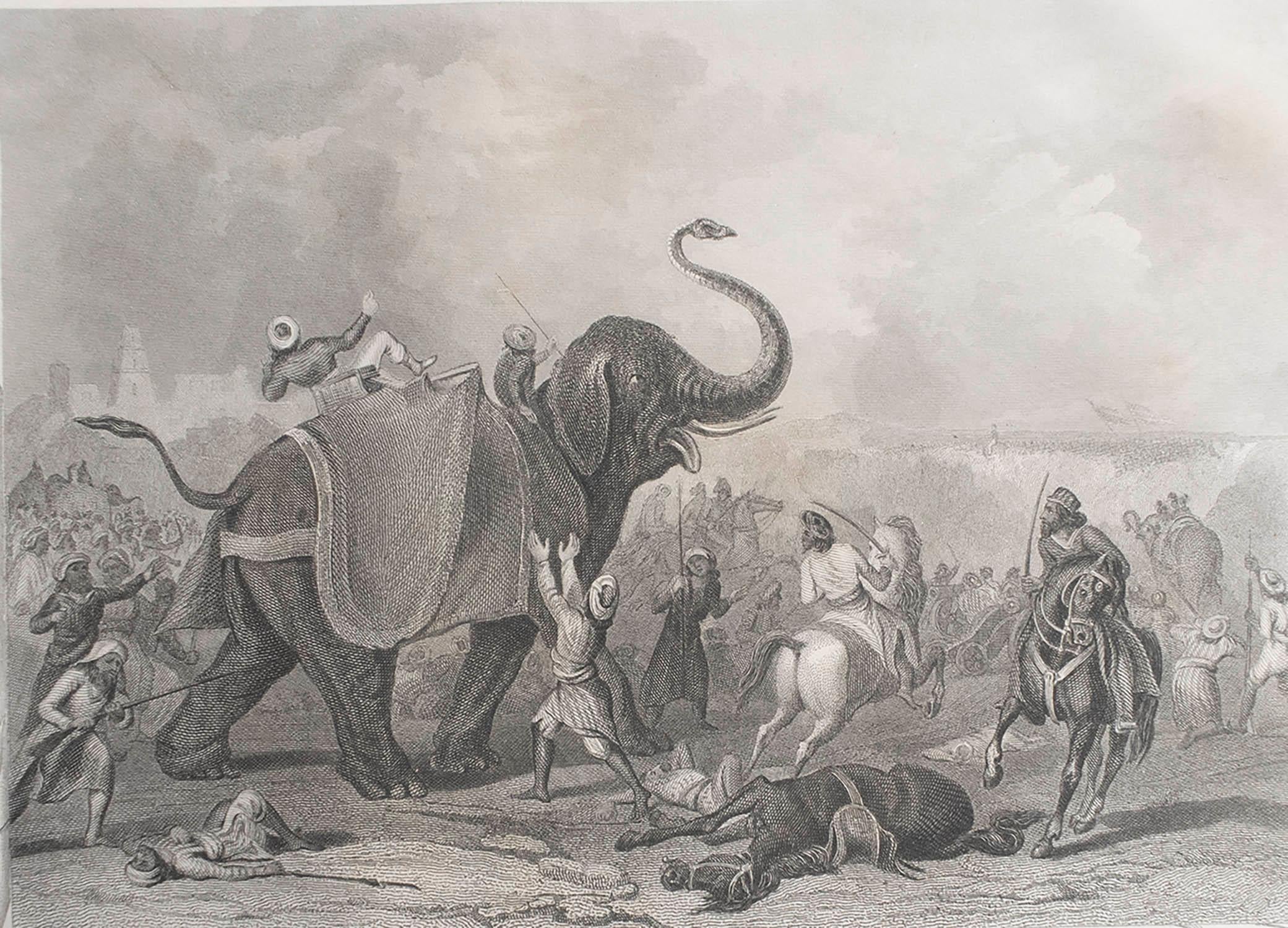 Great image of The Siege of Multan, Sikh Wars, India

Fine steel engraving after H.Warren

Published by London printing & Publishing Co.C.1850

Unframed.

The size given is the paper size