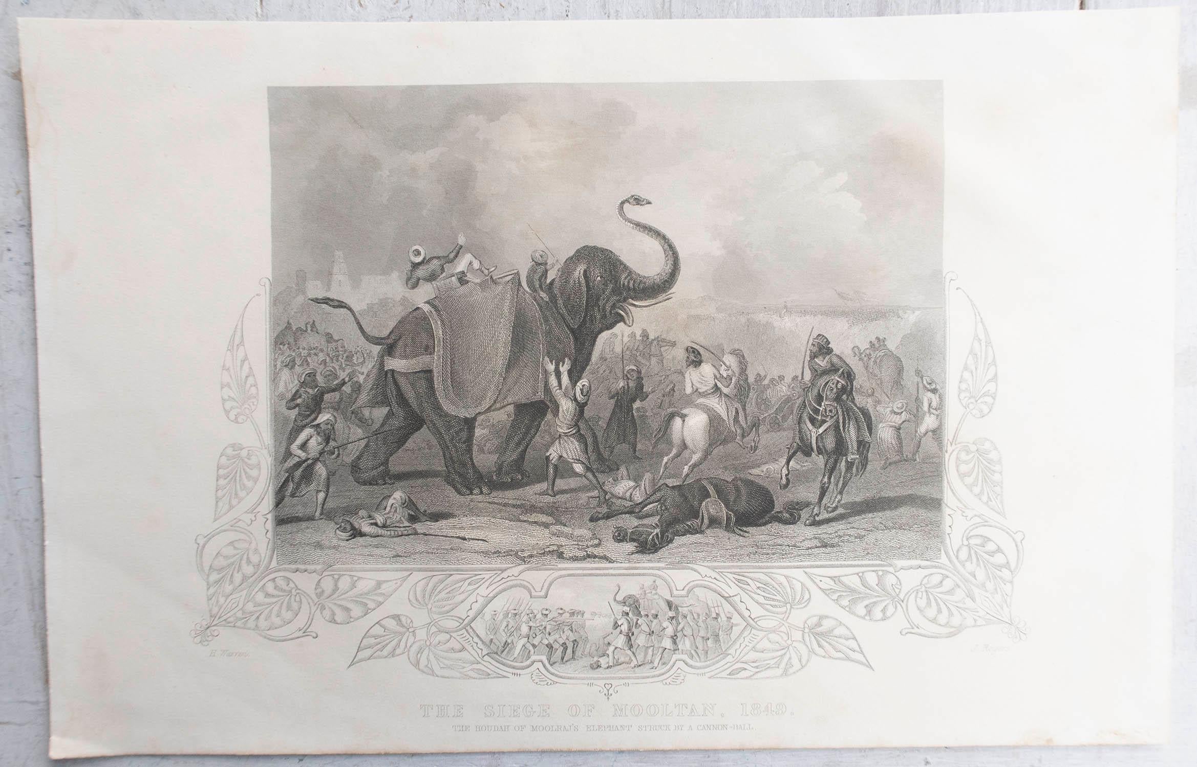 English Original Antique Print of The Sikh Wars- Siege of Multan. C.1850 For Sale