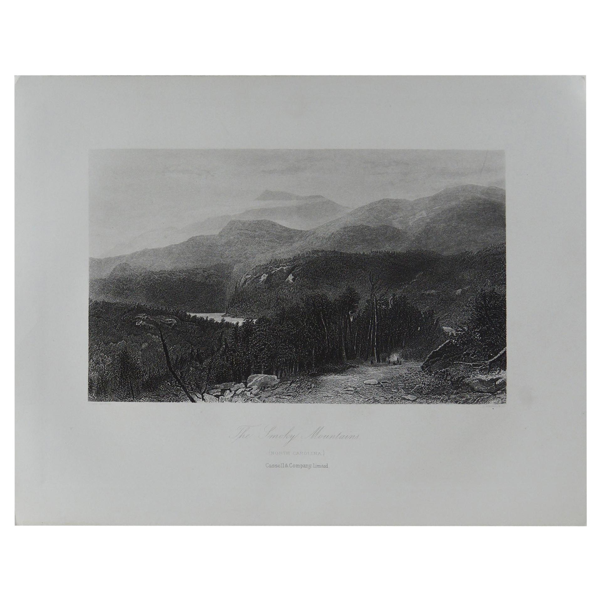 Original Antique Print of The Smoky Mountains, North Carolina, circa 1870