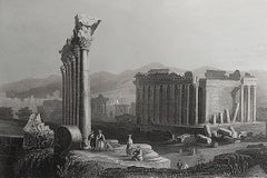 Original Antique Print of the Temple of Baalbek, Lebanon. C.1850