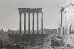 Original Antique Print of The Temple of Baalbek, Lebanon. C.1850