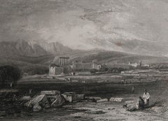 Antiker Druck des Tempels von Baalbek, Libanon. Datiert 1834