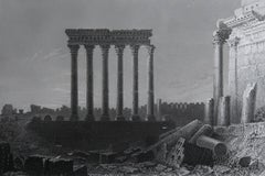 Original Antiker Druck des Tempels von Baalbek, Libanon, Libanon. Datiert 1838