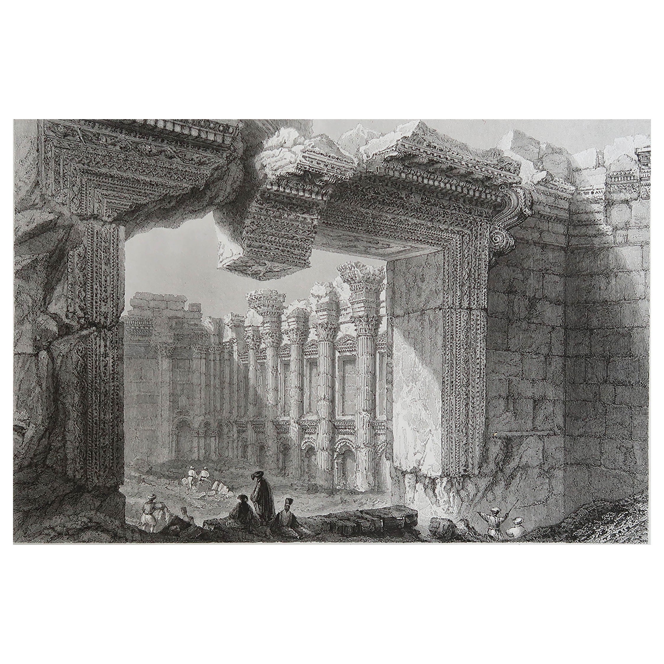 Original Antique Print of the Temple of Baalbek, Lebanon. Dated 1846
