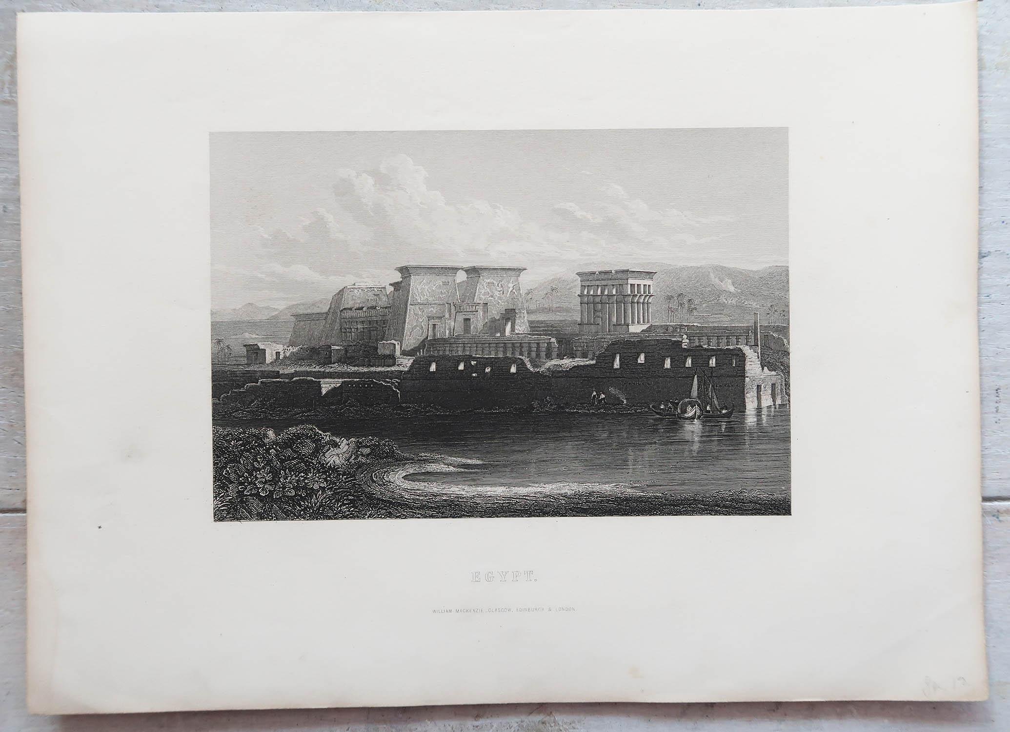 English Original Antique Print of The Temple of Karnak, Egypt, circa 1850 For Sale