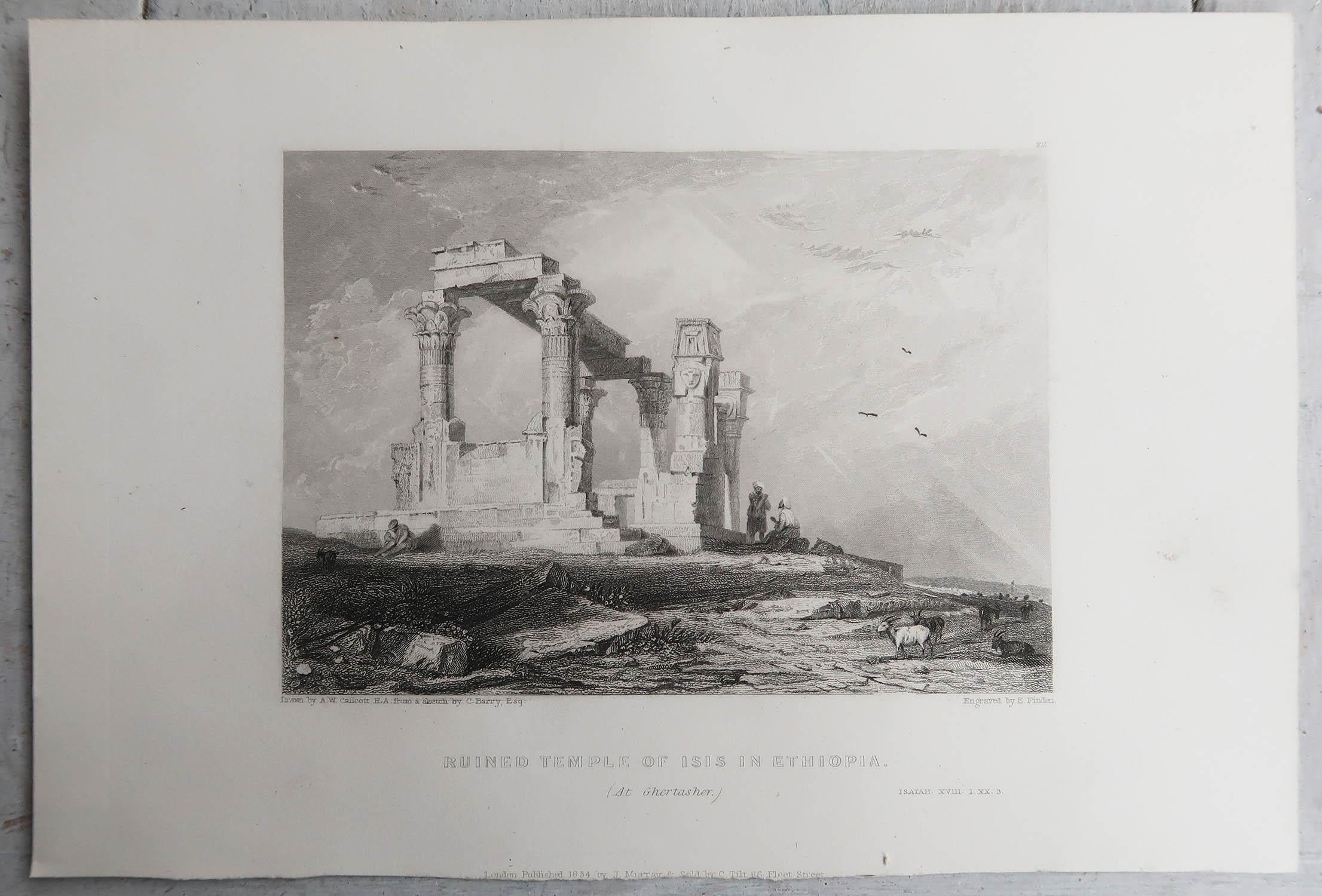 Egyptian Revival Original Antique Print of The Temple of Philae, Egypt. Dated 1834 For Sale