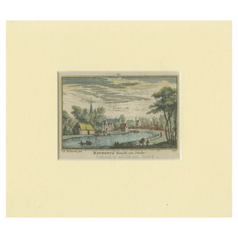 Antiker Originaldruck des Dorfes Baambrugge in den Niederlanden, um 1730